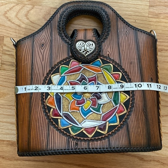 HANDMADE Western Leather Satchel Tote Purse Womens painted southwestern Artsy - Picture 14 of 16